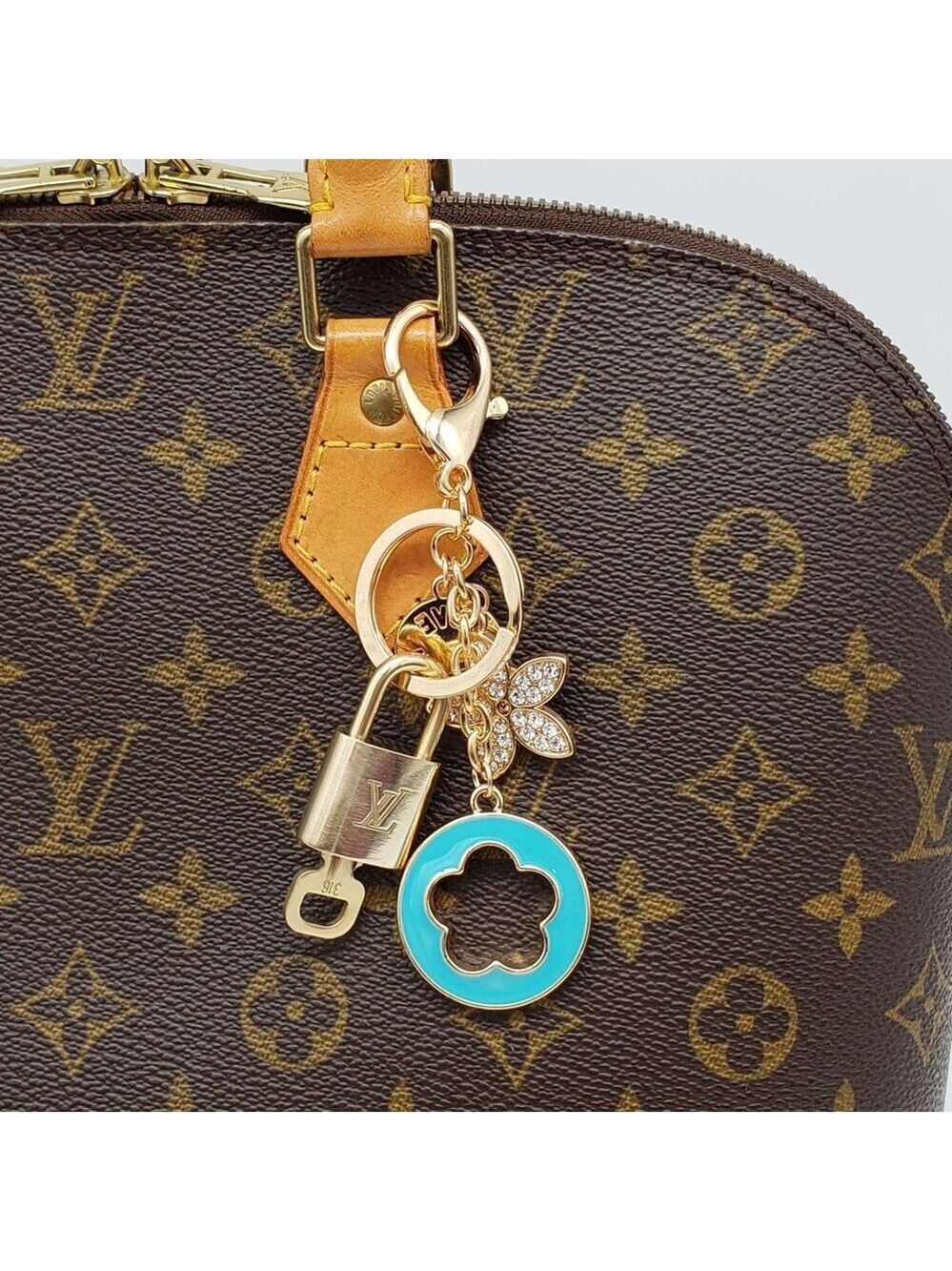 LV Gold Padlock 🔑 Authentic Louis Vuitton Charm + Unbranded Flower Keychain